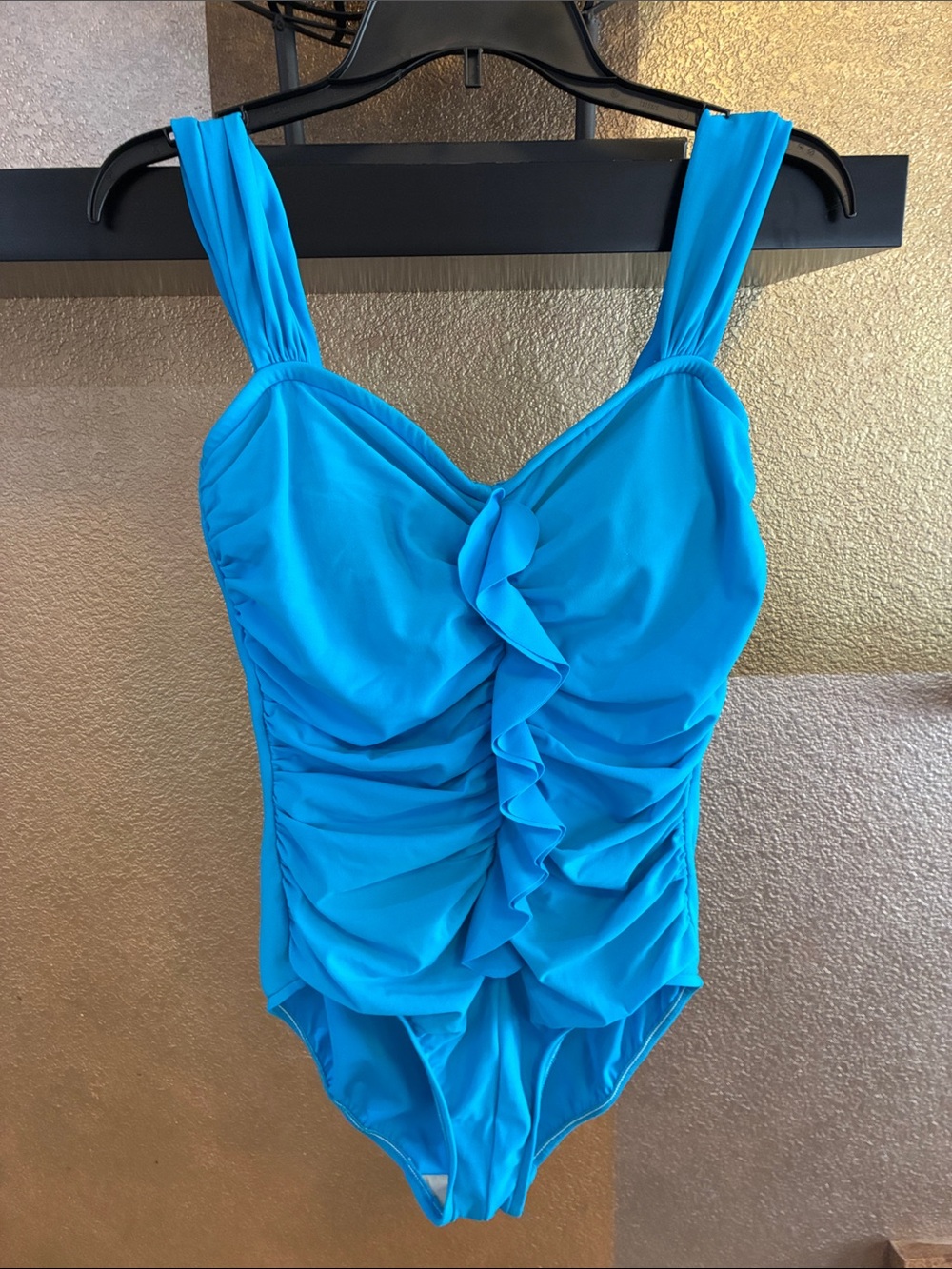 INC International Concepts Turquoise Blue Ruffled One-Piece Swimsuit 14